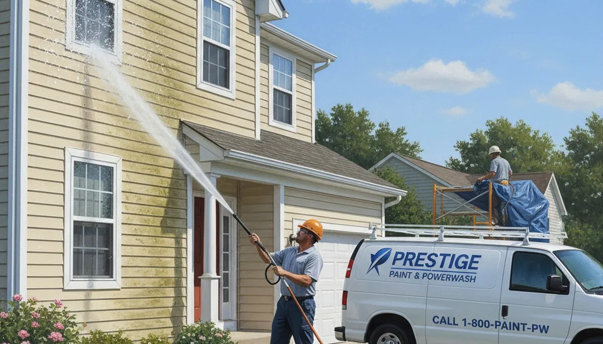 Vinyl siding pressure cleaning in Indianapolis, IN to remove dirt, mildew, and algae buildup